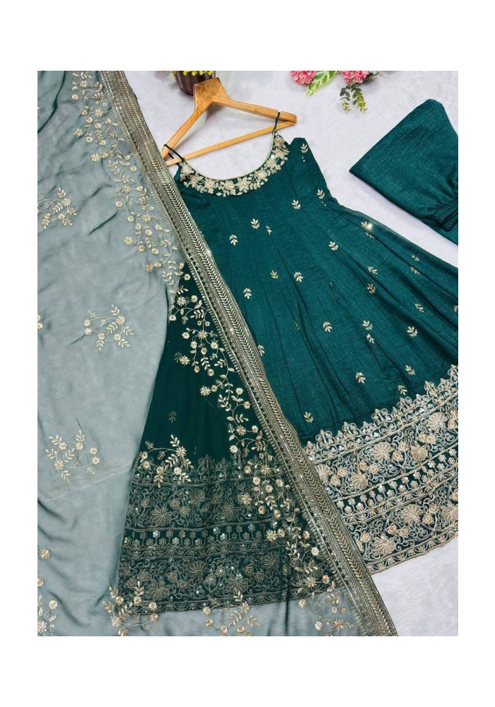 Malishka Export Green Vichitra Silk Anarkali Gown for Women - Image 4